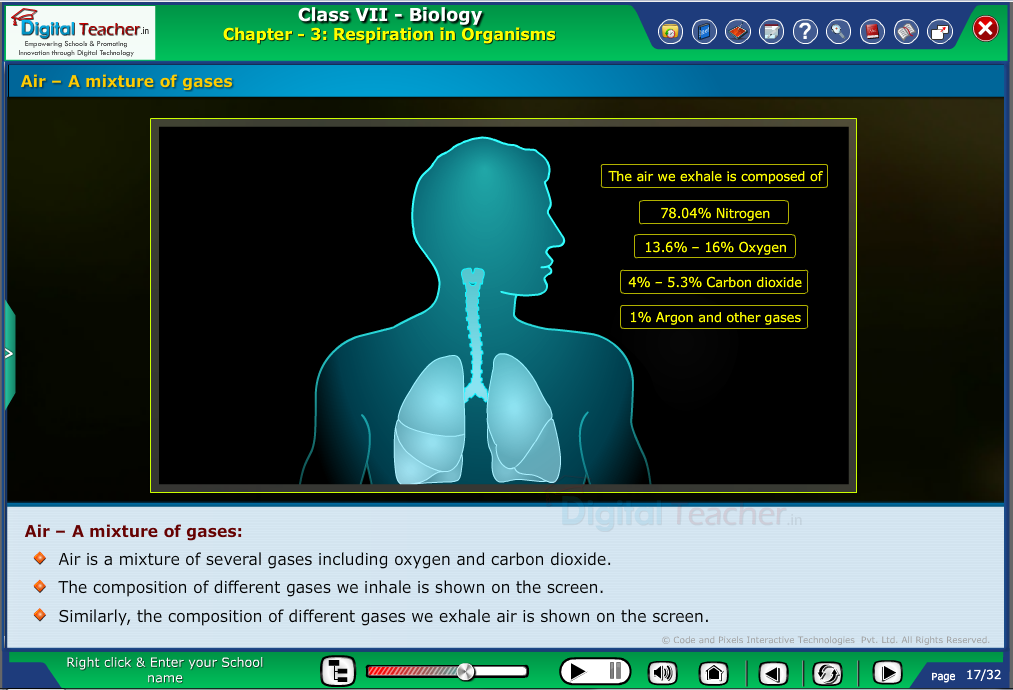 Digital teacher smart class about our breathing system - inhale and exhale