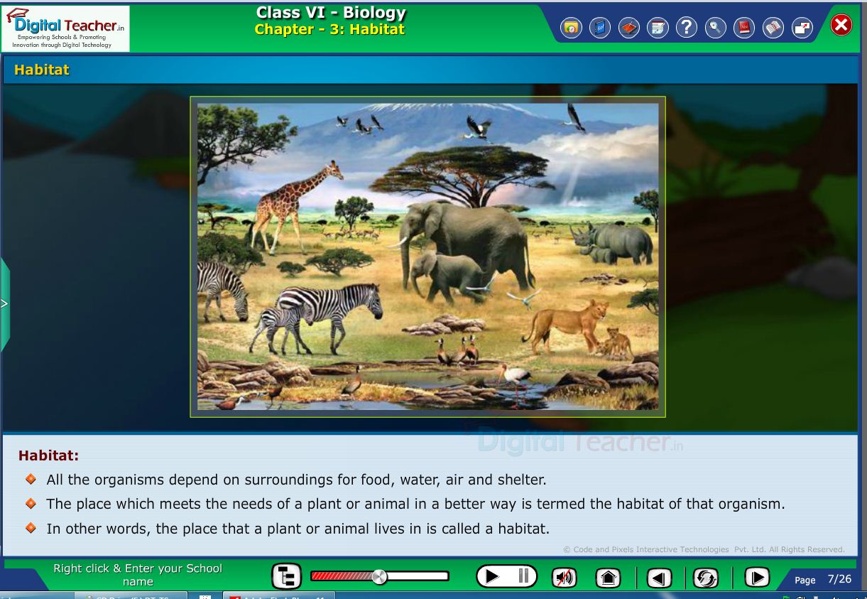 Digital teacher smart class about environment of animals and plants