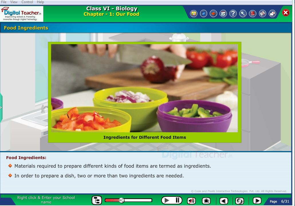 Digital teacher smart class about food ingredients