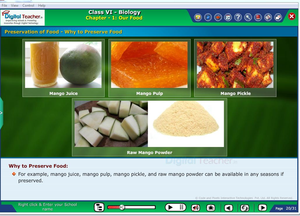 Digital teacher smart class about preservation food