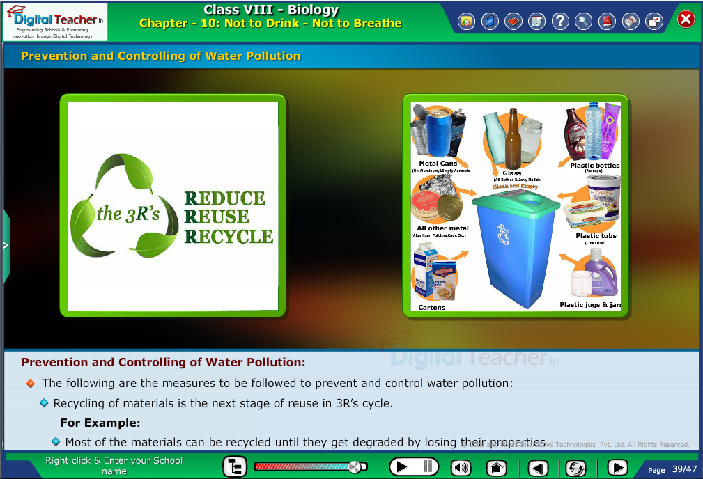 Digital teacher smart class explanation about controlling of water pollution
