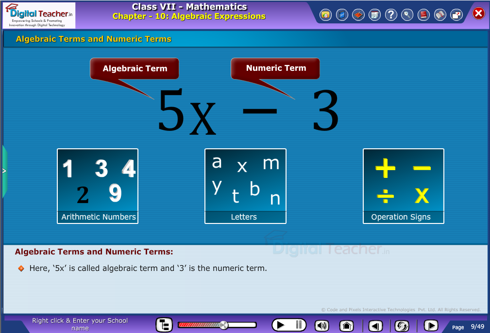 Algebraic terms and numeric terms