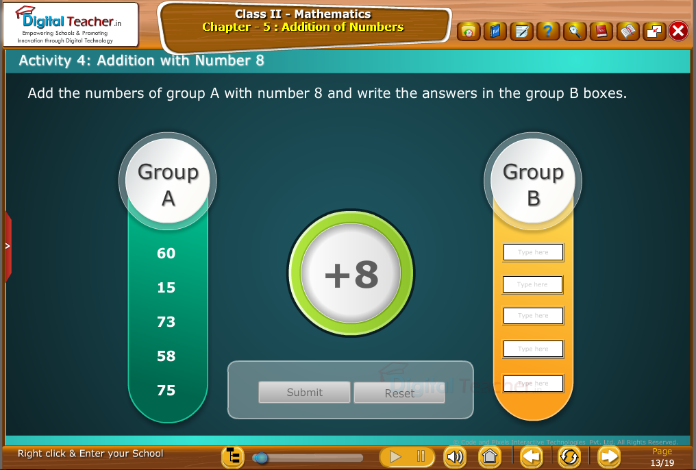 Class 1 - Mathematics : Addition with 8