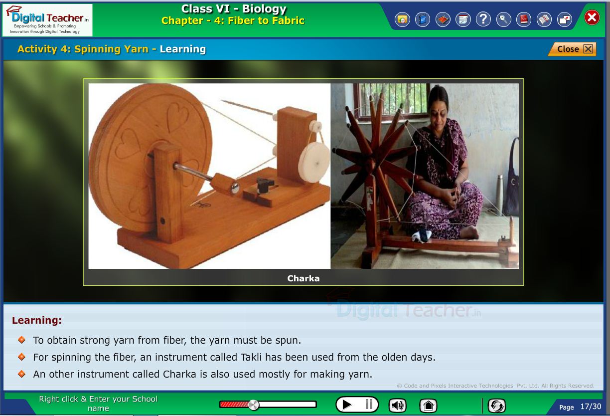 Digital teacher smart class on activity on spinning yarn