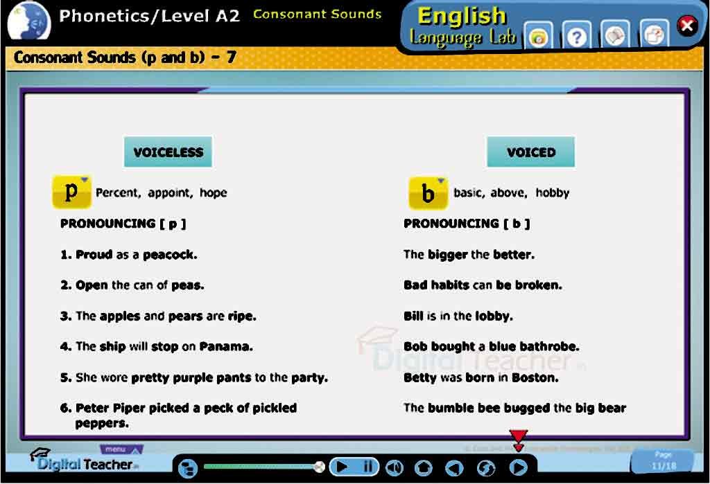 Digital Teacher tyeaches you consonant sounds with voiced & voiceless.