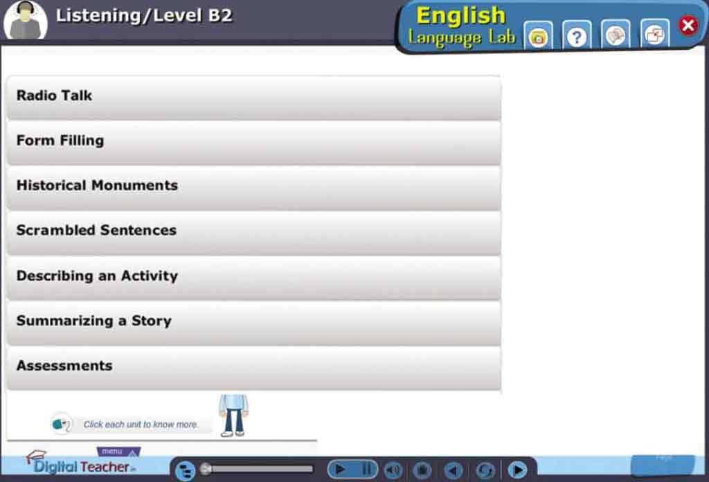 English lab activities on Radio talk, Summarizing a story & Assesments - Digital Teacher