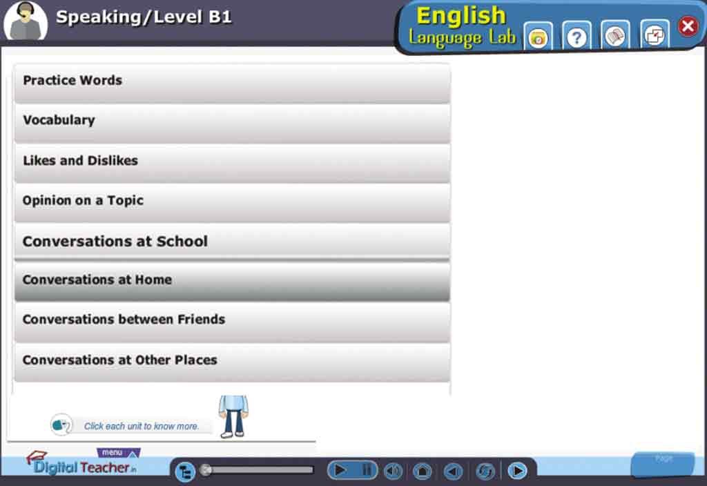 Digital Teacher conduct activities on speaking like Opinion on a topic & Likes and dislikes etc.