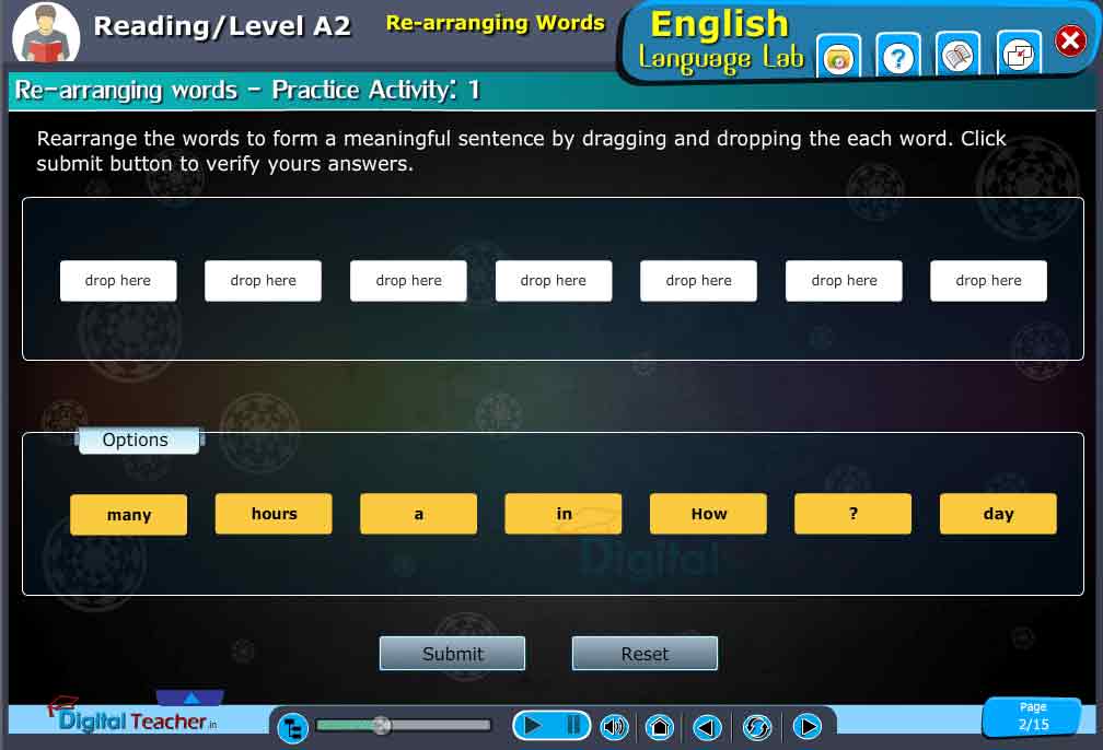Digital Teacher teaches to how to arrange the words.