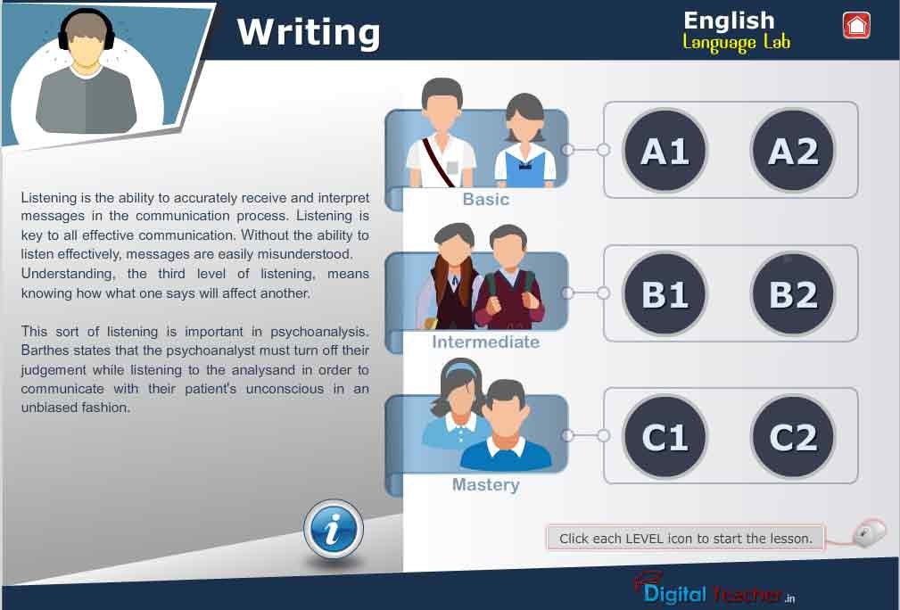 Digital Teacher teaches you writing skills with levels.