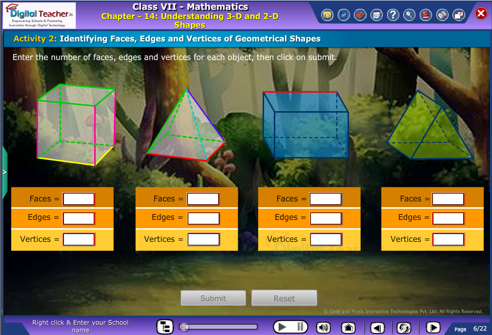 Identifying faces , Edges and vertices of Geometrical Shapes