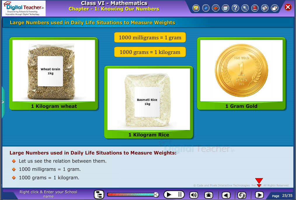 Large numbers used in Daily Life Situations-to-Measure Weights