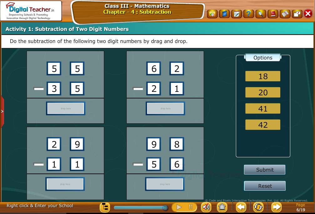 Subtraction of tw digit numbers