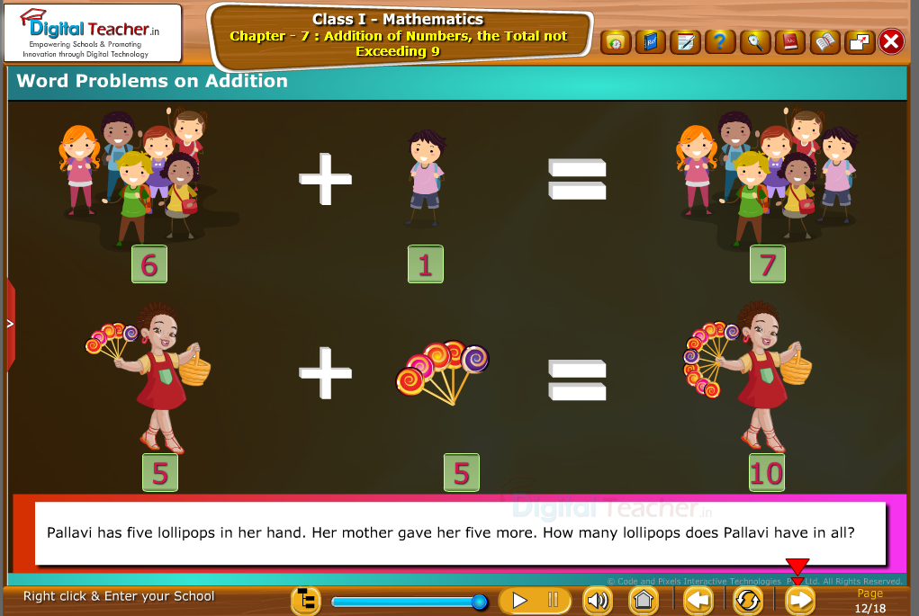 Class 1 - Mathematics : Word problems on Addition