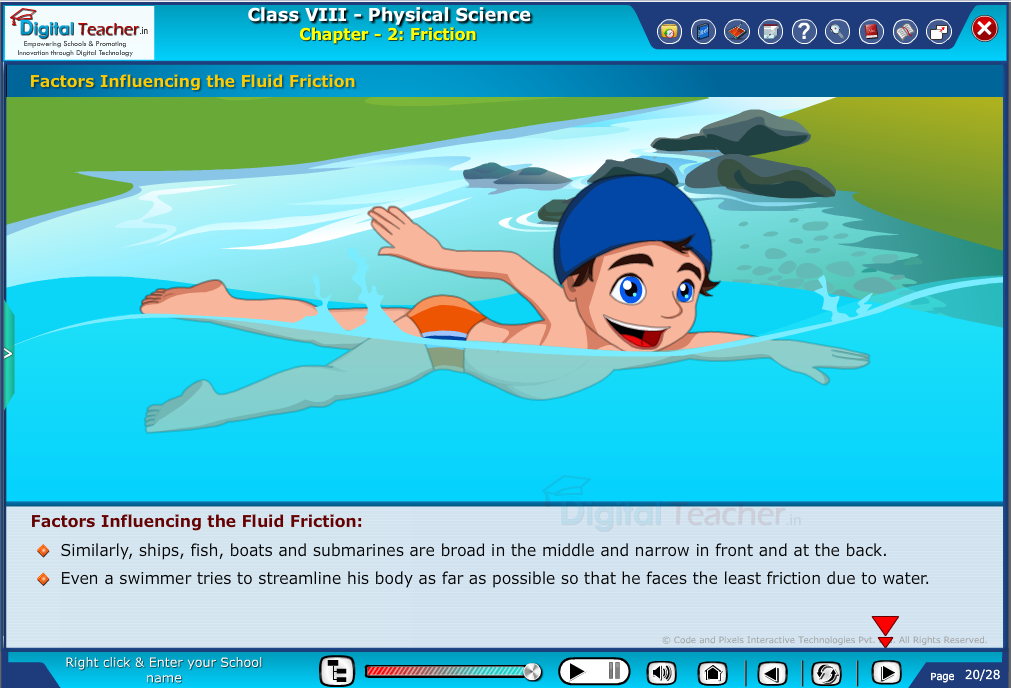 Digital teacher smart class explains about factors influencing the fluid friction