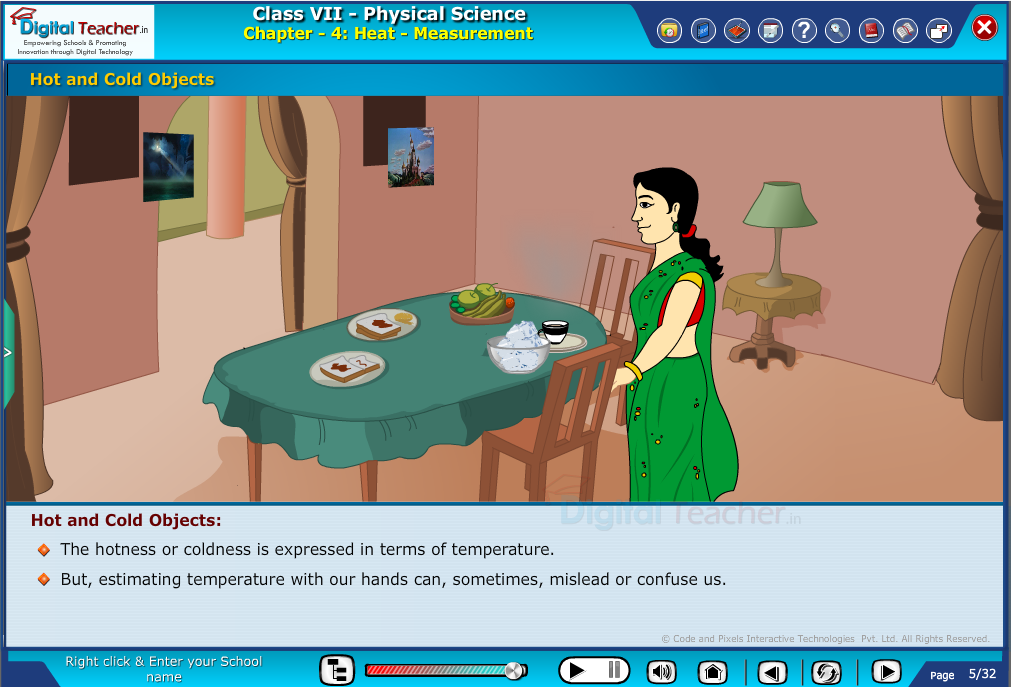 Digital teacher smart class about hot and cold objects