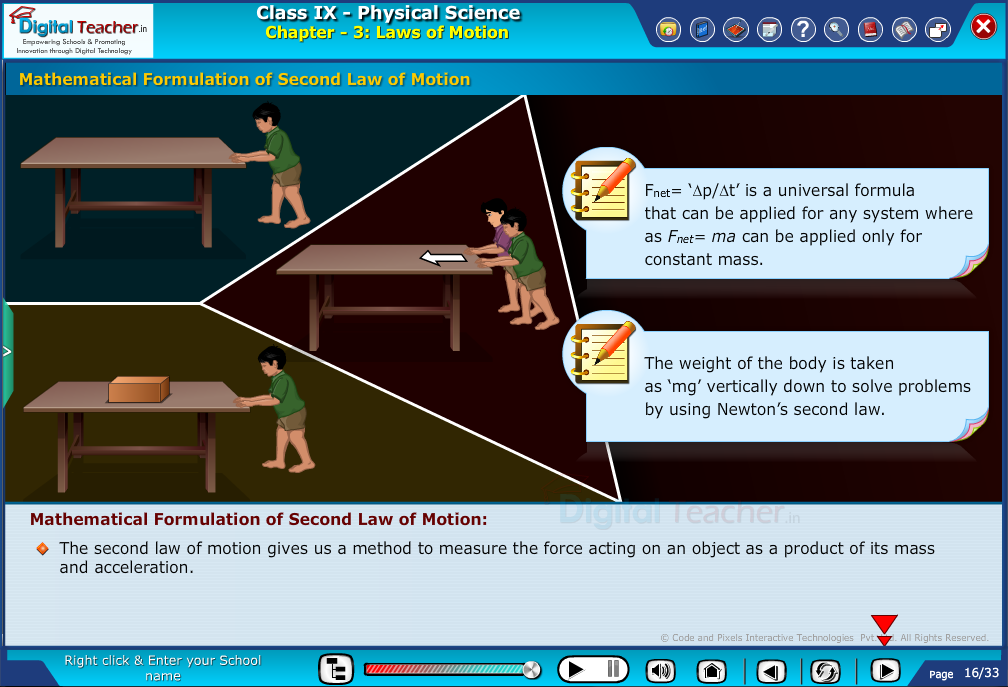 Digital teacher smart class about second law of motion