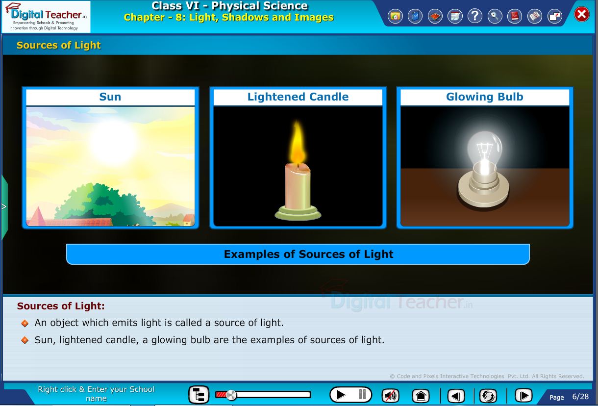 Digital teacher smart class explanation about sources of light