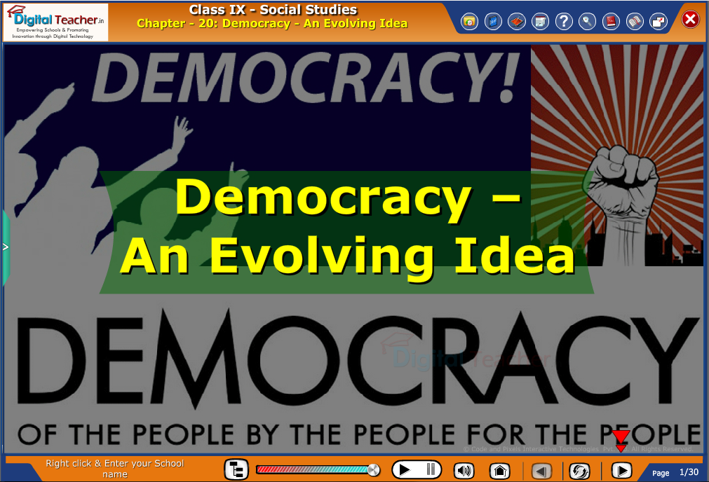 Smart class - social studies explaining democracy as for the people by the people for the people